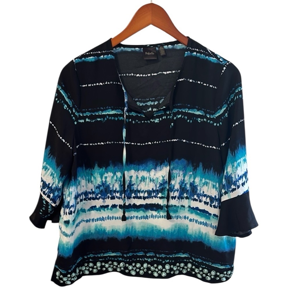Rafaella Blue Tie Front Relaxed Blouse